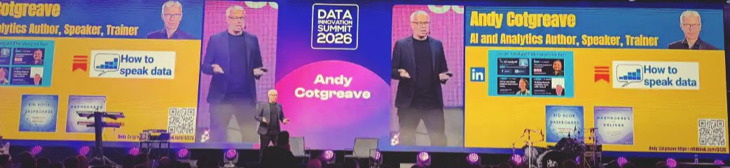 Andy Cotgreave on stage giving a keynote at Data Innovation Summit 2026